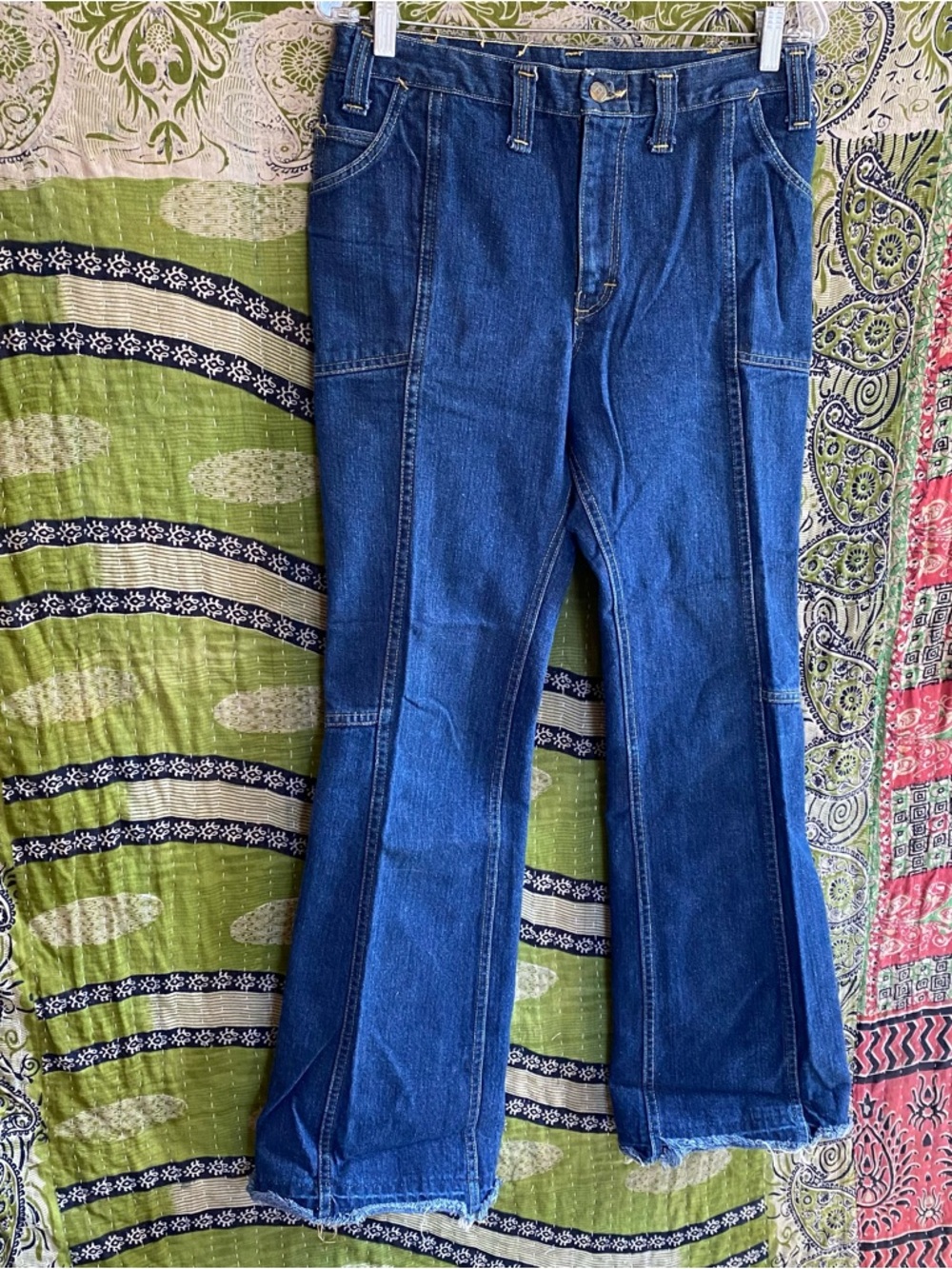 Rare Lee Leens Vintage 1970's Indigo Wash Denim Country Flared Jeans Size 30x32 - Picture 7 of 16